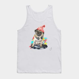 DJ pug dog in a red hat with ones and twos Tank Top